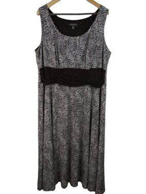 Perceptions Women's Dress Plus Size 20W Brown & White Sleeveless Midi Dress